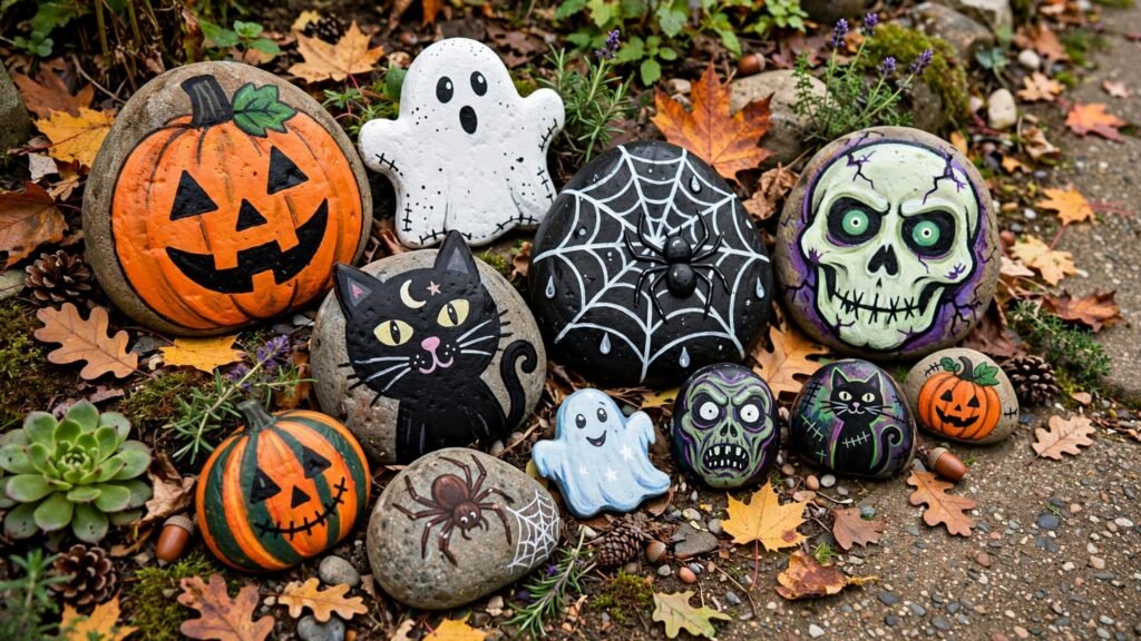 9 DIY Outdoor Halloween Decoration Ideas halloween painted rocks garden