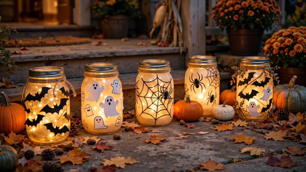 9 DIY Outdoor Halloween Decoration Ideas mason jar lanterns porch