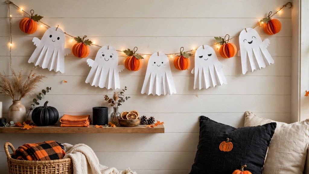 15 Easy & Simple Halloween Decor Ideas paper ghost garland