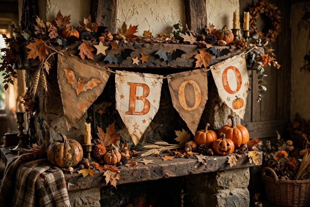 vintage halloween mantel