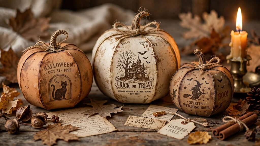 vintage paper pumpkins still life